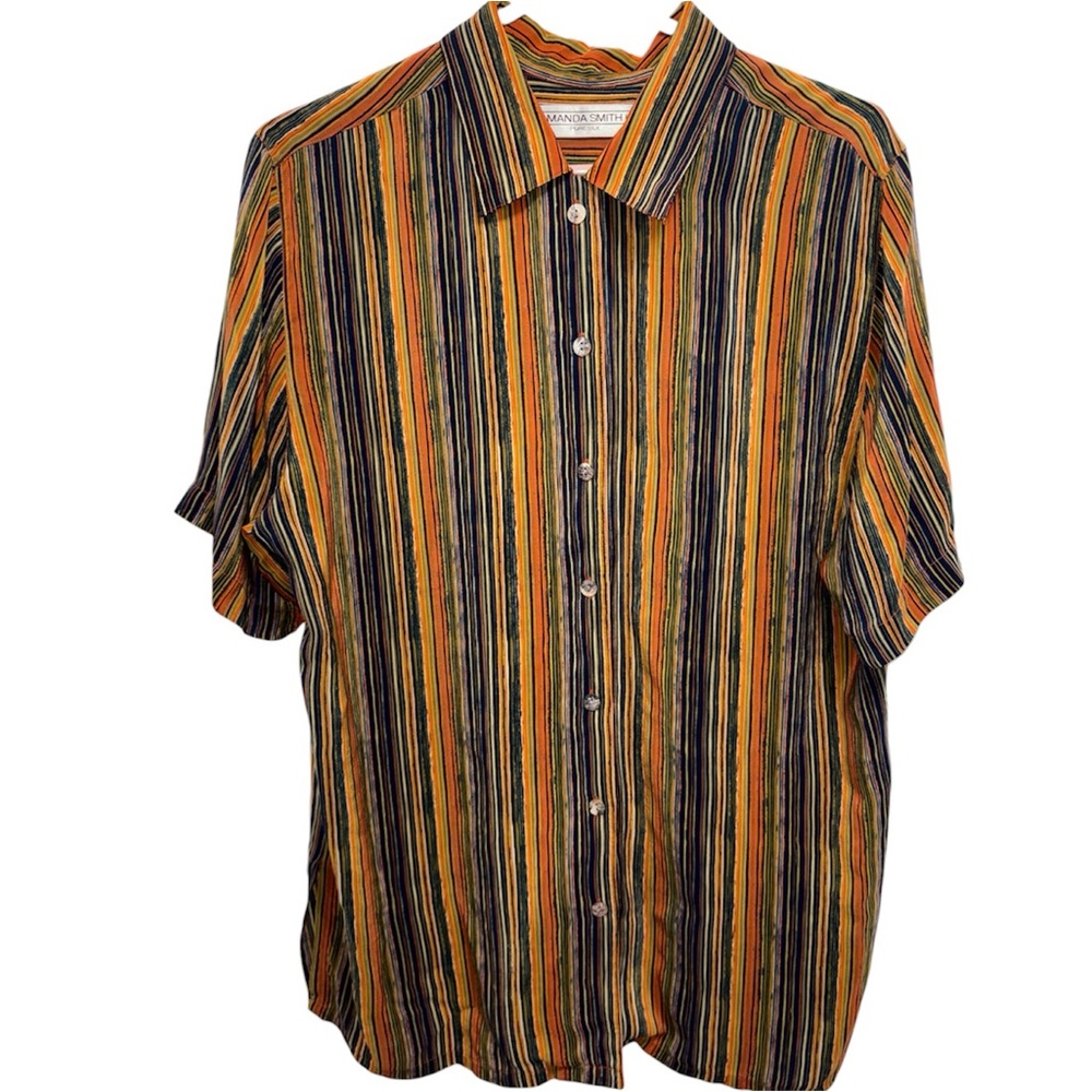 Vintage Amanda Smith III 100% pure silk short sleeve button up shirt size 16